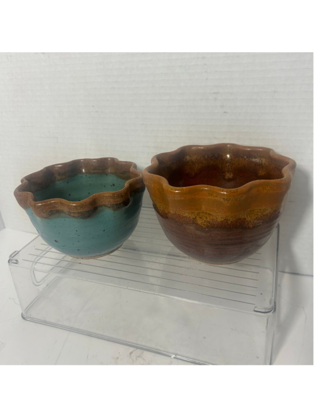 Studio Art Pottery Serveware Ceramic Speckled Trinket Bowls Drip Glaze Rustic